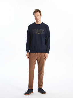 Bisiklet Yaka Uzun Kollu Bask?l? Erkek Sweatshirt