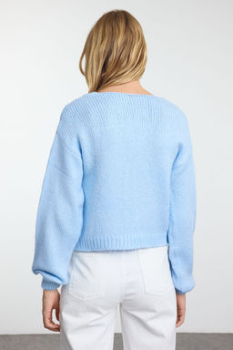 Ac?k Mavi Gul Detayl? Triko Yumusak Dokulu H?rka TWOAW25HI00242