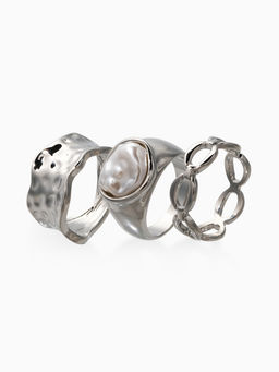 Набор колец 3 шт "Новый стиль" жемчуг,цепь, размер МИКС, цвет белый в серебре