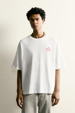 CAMISETA RELAXED FIT ESTAMPADOS CONTRASTE / Blanco roto - Zara фото 2