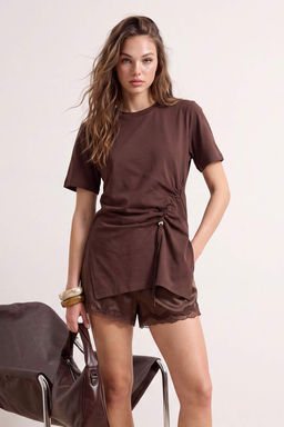 Kahverengi Regular/Normal Kal_p K_sa Kollu %100 Pamuk B_zg_ Detayl_ _rme Bluz TWOSS26BZ00009