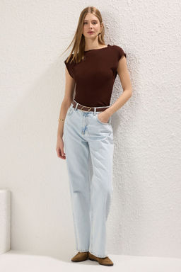 Trendyolmilla Kahverengi Dik Yaka Triko Ince Bluz TWOSS25BZ00467  фото 2