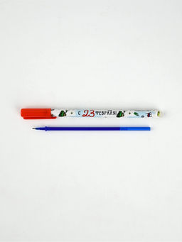 Цена за 10 шт. Ручка пластик пиши-стирай с колпачком "С 23 февраля!", синяя паста, гелевая 0,5 мм
