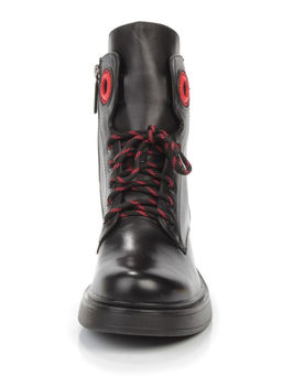 01-P514-1 BLACK/RED Ботинки демисезонные женские (натуральная кожа, байка)