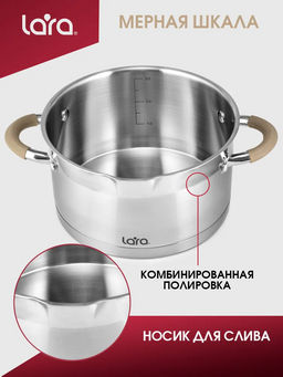 Кастрюля (нерж) Берлин 20x11см, 3,1л, капс.дно, шкала, силик.накл, крыш.дуршлаг LR02-342 /LARA/  фото 8