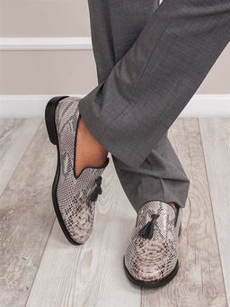 Лоферы мужские стильные легкие из натуральной кожи 28255-00 Бежевая рептилия