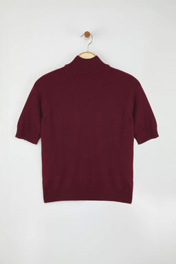 Bordo Merserize Gorunumlu Premium Iplik/Ozel Iplik Basic Ince Triko Bluz TWOAW24BZ00005