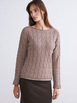 Kay?k Yaka Kendinden Desenli Kad?n Triko Kazak