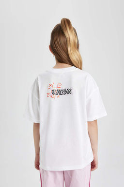 Футболка оверсайз с принтом и короткими рукавами для девочек - Defacto фото 5