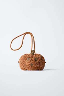 FAUX SHEARLING PUMPKIN CROSSBODY BAG