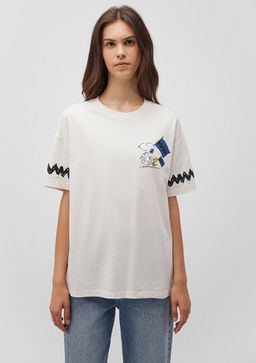 Snoopy Bask?l? Beyaz Tisort - Mavi фото 3