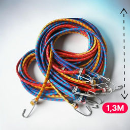 Стяжка багажная для крепления груза 8 мм x 1,3 м эластичная / Стяжной ремень, резинка для тележки с крючками металлическими для перевозки, путешествий, походов, дачи