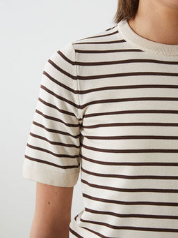 Bisiklet Yaka ?izgili Kad?n Triko Kazak