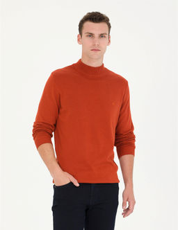 Kiremit Slim Fit Yar_m Bal_k__ Yaka Basic Triko Kazak