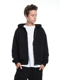 Толстовка зипка оверсайз с капюшоном на молнии 22-5610 черный - Mini maxi фото 5