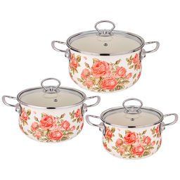 Набор кастрюль эмалированных серия Корейская роза, 6пр. 2,0/2,8/3,6л, 934-717