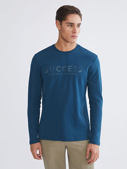 Bisiklet Yaka Bask?l? Erkek Sweatshirt