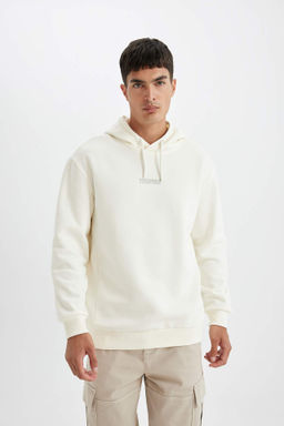 Siyah Relax Fit Kapusonlu Bask?l? Sweatshirt - Defacto фото 3