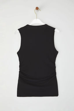 Siyah Fitted/Vucuda Oturan Cut Out Detayl? Aksesuarl? Esnek Orme Bluz TWOSS25BZ00402