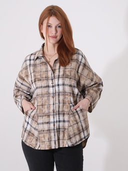 Бежевая рубашка в клетку женская - Almond фото 4