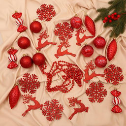Ёлочные игрушки Морозный день, новогодние, набор 27 шт., красный