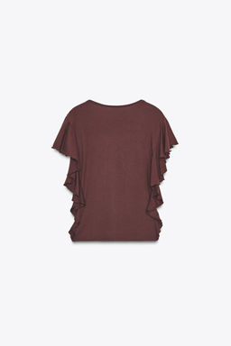 T-SHIRT WITH RUFFLE SLEEVES - Zara фото 6