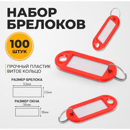 Набор бирок для ключей на кольце «Идентификатор», 53 мм, 100 шт., красный