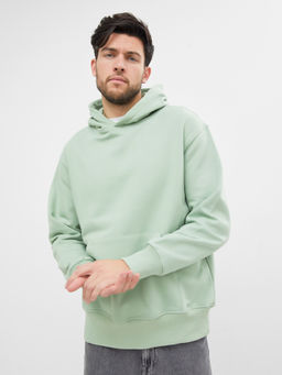 Теплое худи с карманом-кенгуру в светло-зеленом цвете зелёный 76902