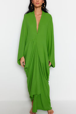 Haki Genis Kal?p Maxi Dokuma Buzgulu Plaj Elbisesi TBESS23EL00274