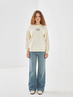 Bisiklet Yaka Bask?l? Kad?n Sweatshirt