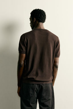 CAMISETA PUNTO REGULAR FIT B?SICO / Chocolate - Zara фото 12