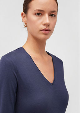 Uzun Kollu Lacivert Basic Tisort - Mavi фото 5