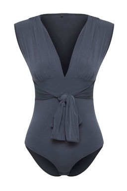 Antrasit Baglama Detayl? V Yaka Fitted/Vucuda Oturan Esnek C?tc?tl? Orme Body TWOSS23BD00055