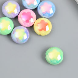 Цена за 8 шт. Бусина пластик Плоский шарик. Цветочек, глянец перламутр, 1.7?1.7 см, МИКС