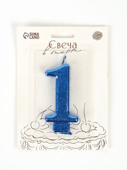 Свеча-цифра "Соло", цифра "1", синий, блеск, 8,2 см