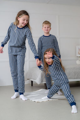 Пижама подростковая из кулирки пенье на манжетах Дрёма клетка синяя - Амадэль фото 17