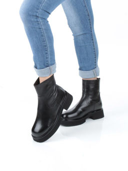 04-HJM396 BLACK Ботинки зимние женские (натуральная кожа, натуральный мех)