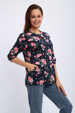 Кофта женская из футера 2-н Анфиса цветы на синем