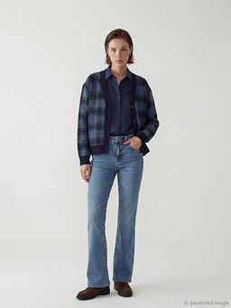 V Yaka Ekose Oversize Kad?n Triko H?rka