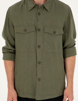 Haki Regular Fit %100 Keten G_mlek Ceket