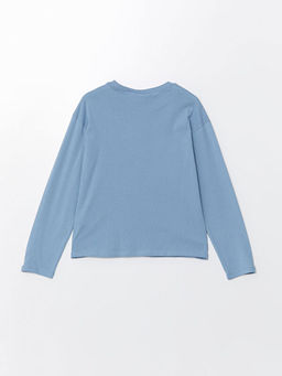 Bisiklet Yaka Stitch Bask?l? K?z ?ocuk Ti??rt