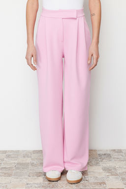 Pembe C?rt C?rt Kapamal? Yuksek Bel Pileli Wide Leg/Genis Kesim Orme Pantolon TWOAW24PL00177