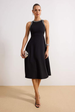 Siyah A-Kesim Tas Aksesuarl? Dokuma Elbise TPRSS24EL00178