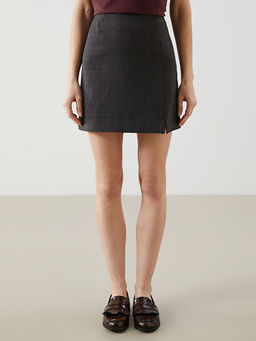 Beli Fermuarl? Ekose Kad?n Etek