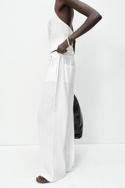 LINEN BLEND WIDE-LEG TROUSERS WITH BUCKLES - Zara фото 13