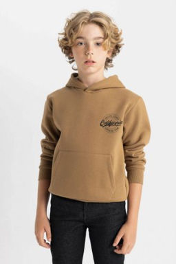 Erkek Cocuk Cepli Yaz? Bask?l? Kapusonlu Kal?n Okul Sweatshirt