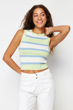 Trendyolmilla Yesil Renk Bloklu Triko Ince Bluz TWOSS22BZ1170  фото 9