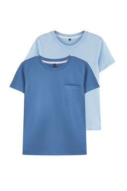 Siyah-Bej 2li Erkek Cocuk %100 Pamuk Basic K?sa Kol Orme T-Shirt TKDSS25TS00018