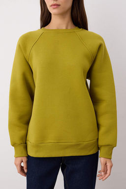 Yag Yesili Relaxed/Rahat Kal?p Basic Reglan Kol Bisiklet Yaka Orme Sweatshirt TWOAW24SW00104