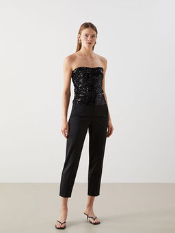 Straplez Yaka Payetli Kad?n Bluz